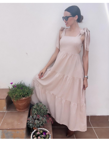 VESTIDO CUADRO VICHY CAMEL